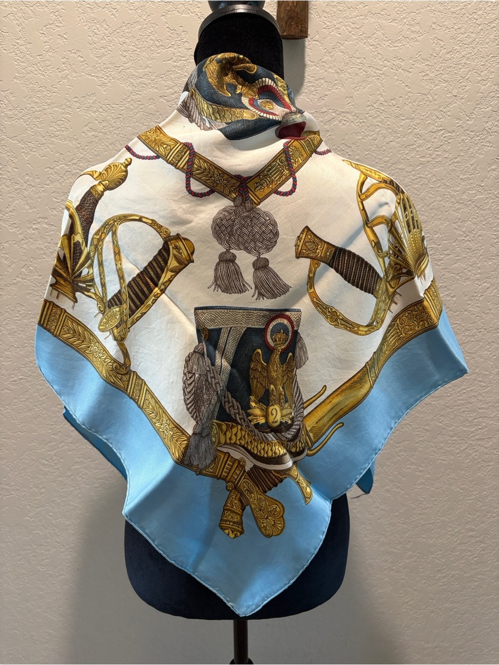 Hermes 'Grand Uniforme' Silk Scarf - Blue, Gold, Cream